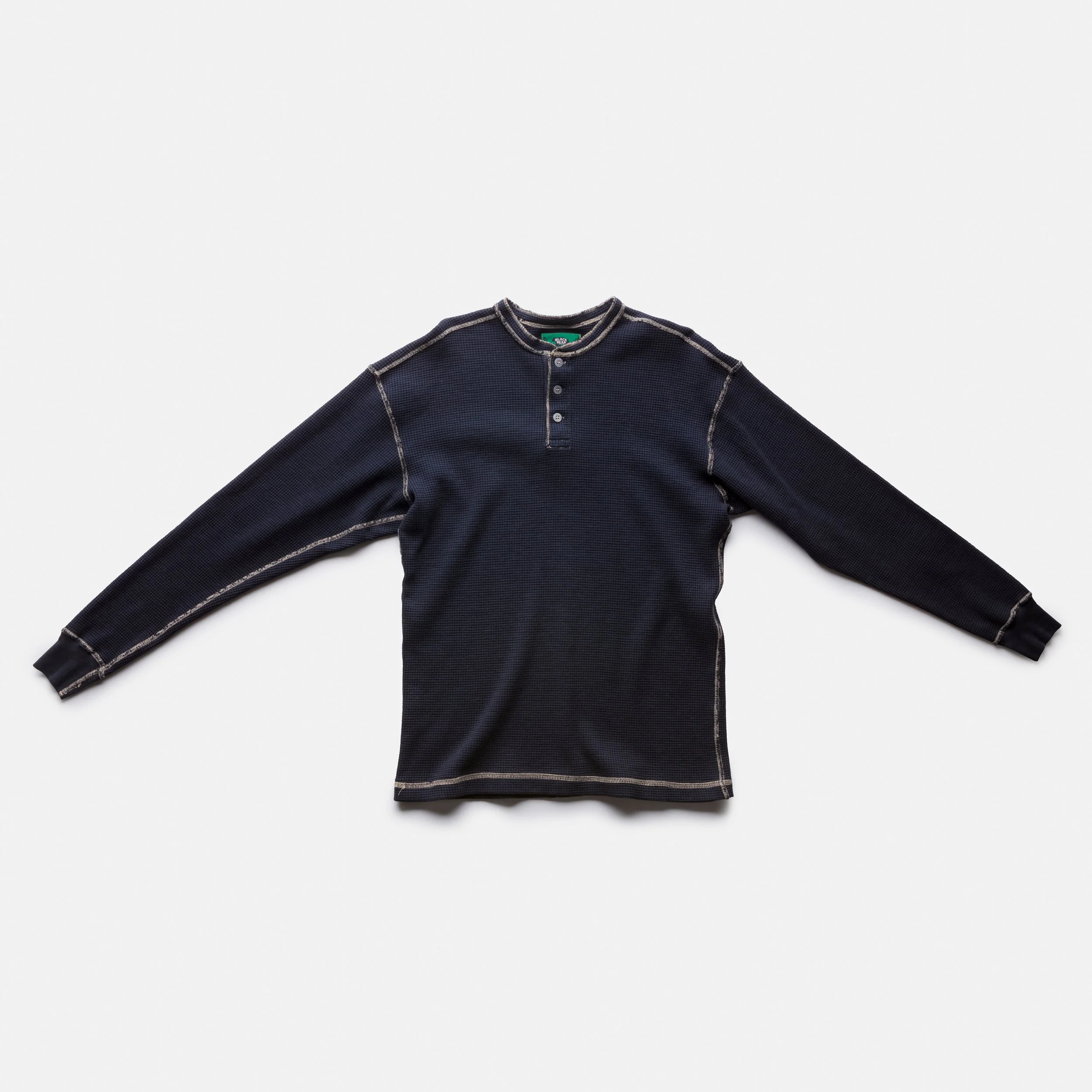 【未使用 】AMERICANA THERMAL BACK HENLEY NECK American Apparel Dexter Henley Shirt Large Black Baby Thermal